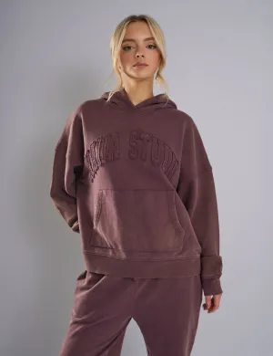 Kaiia Studio Distressed Applique Hoodie Plum