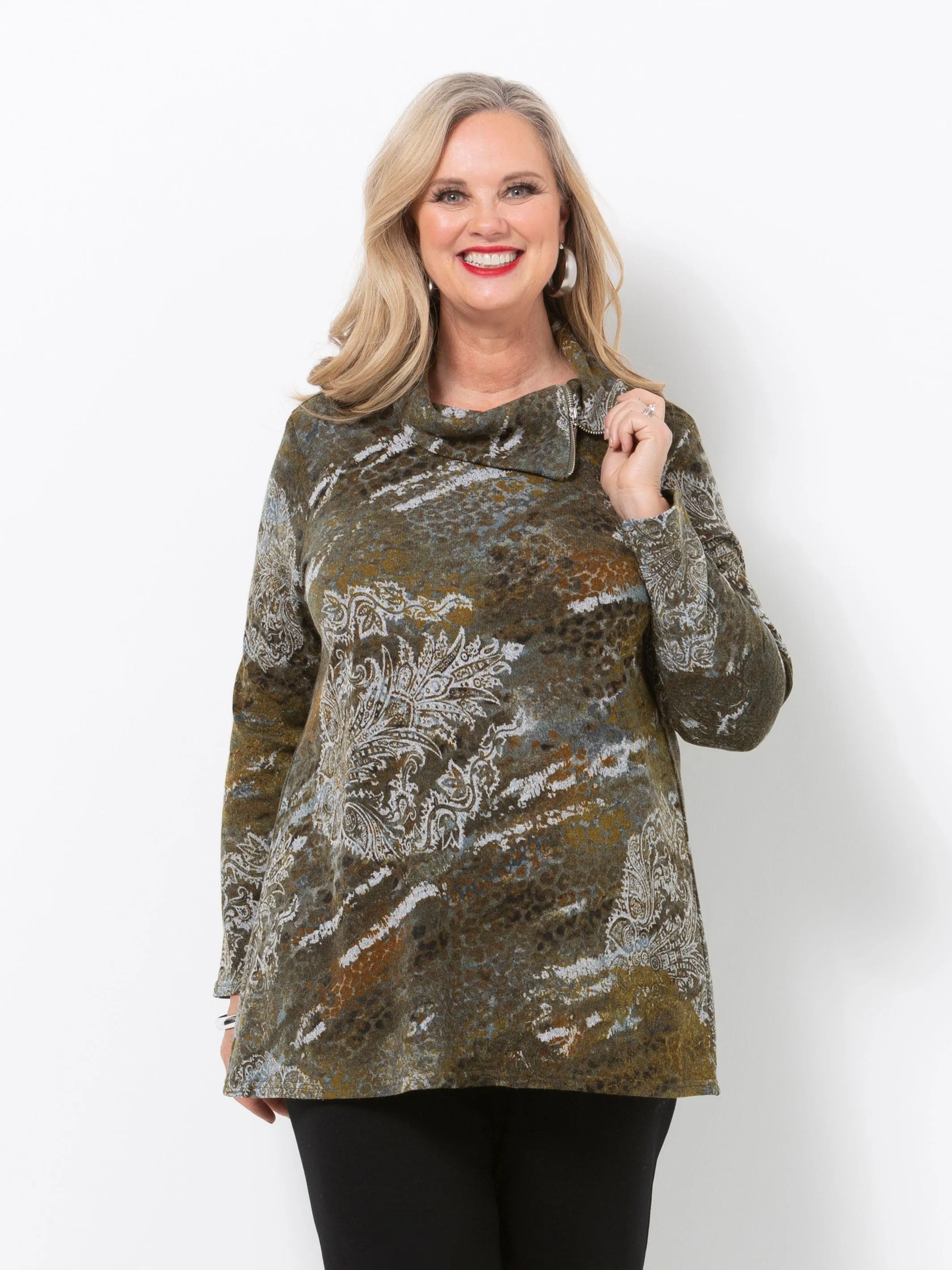 Kenza Olive Zip Top