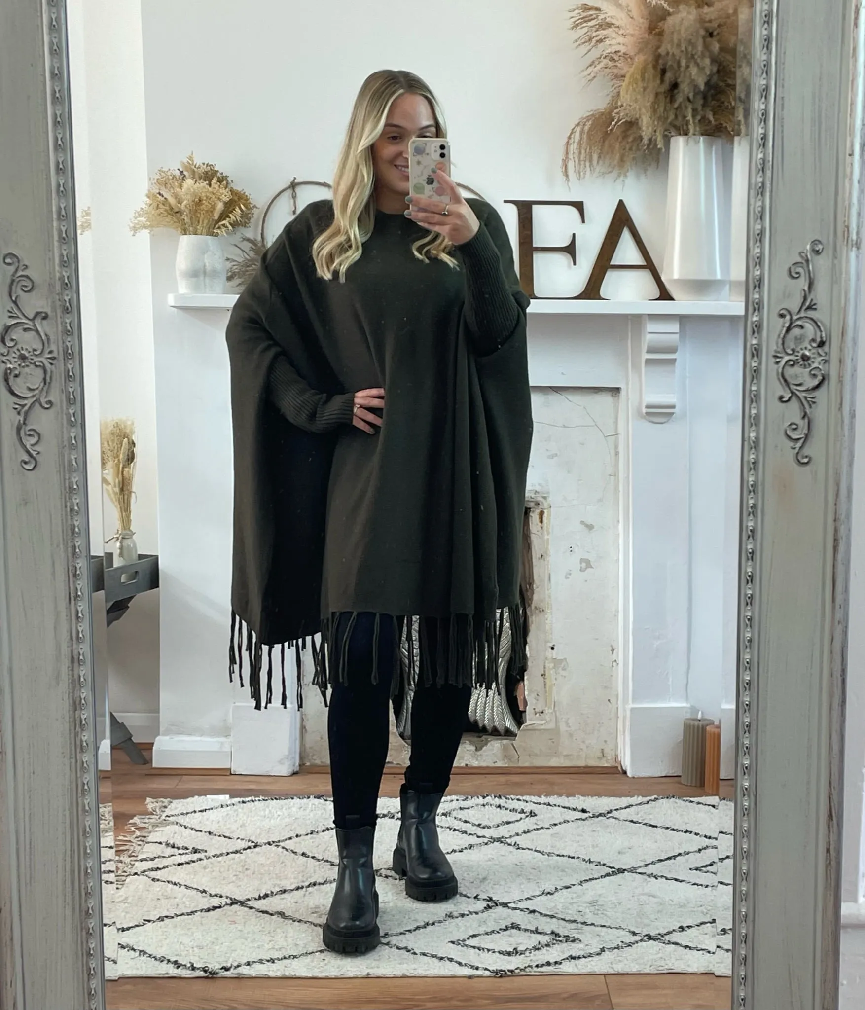 Khaki Oversized Tassel Edge Luxe Jumper