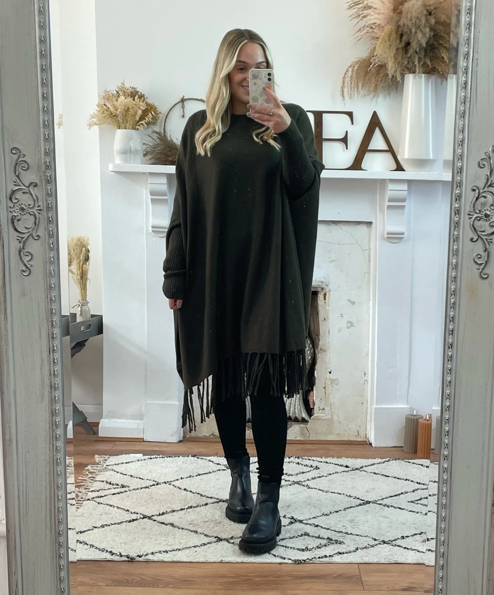 Khaki Oversized Tassel Edge Luxe Jumper