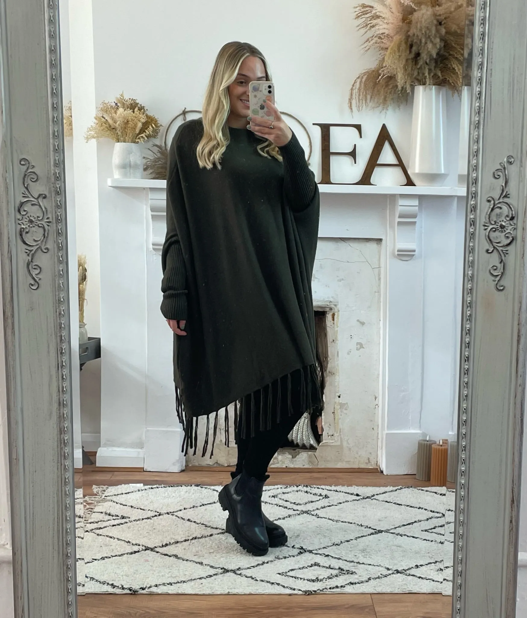 Khaki Oversized Tassel Edge Luxe Jumper