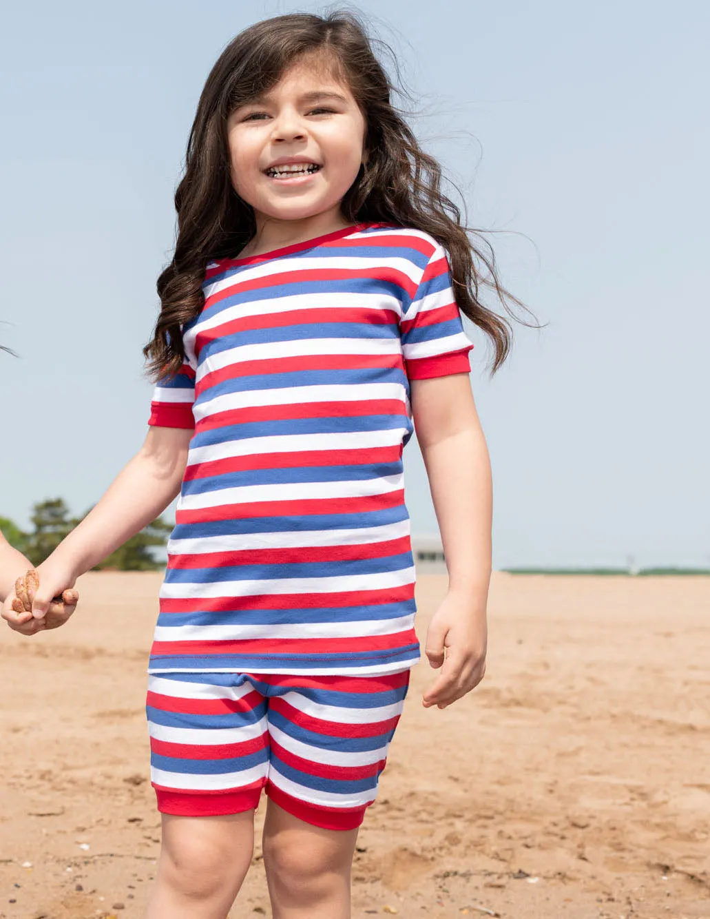 Kids Two Piece Short Cotton Red White & Blue Striped Pajamas