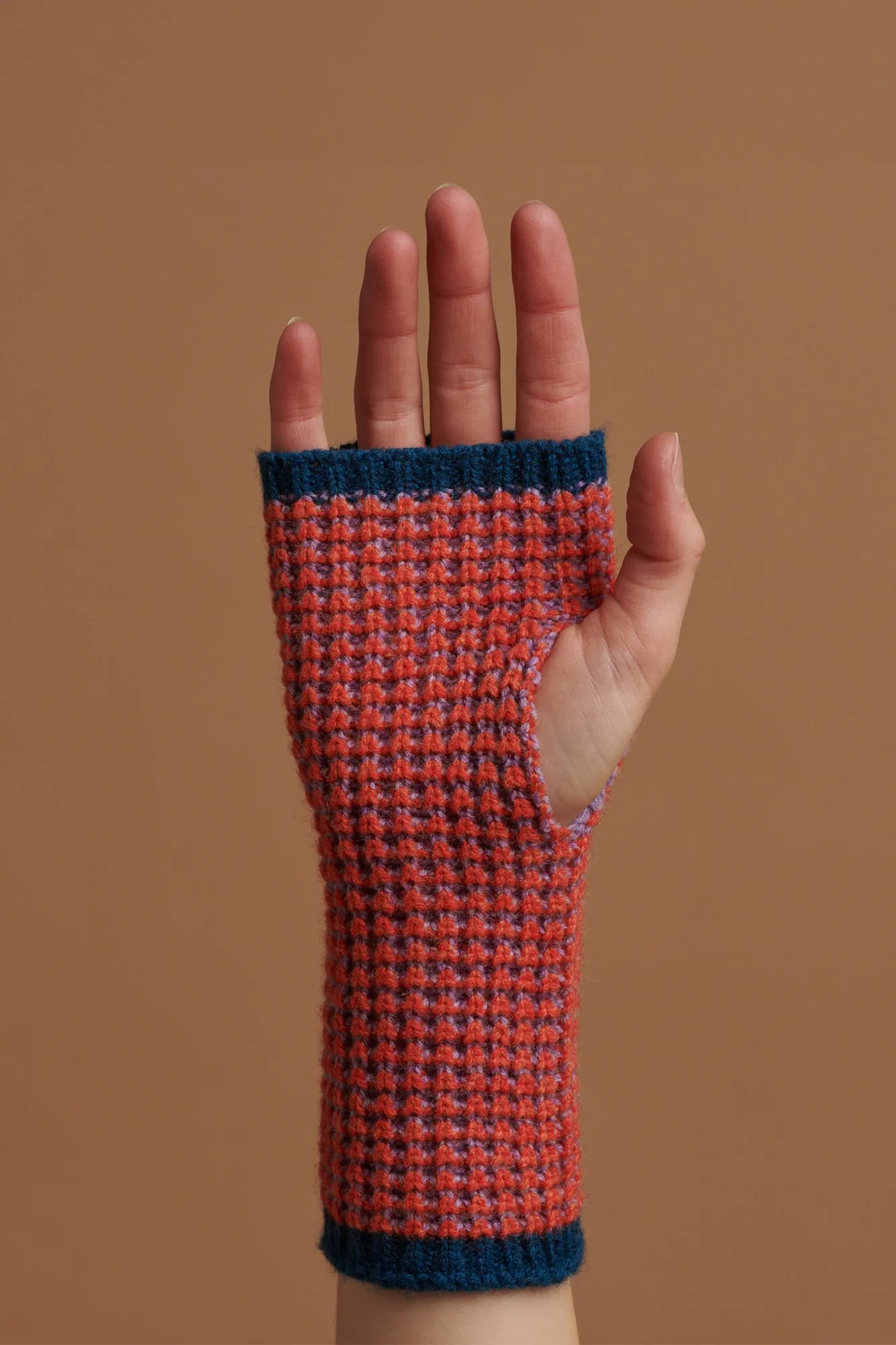 Lambswool Fingerless Waffle Gloves - Flame