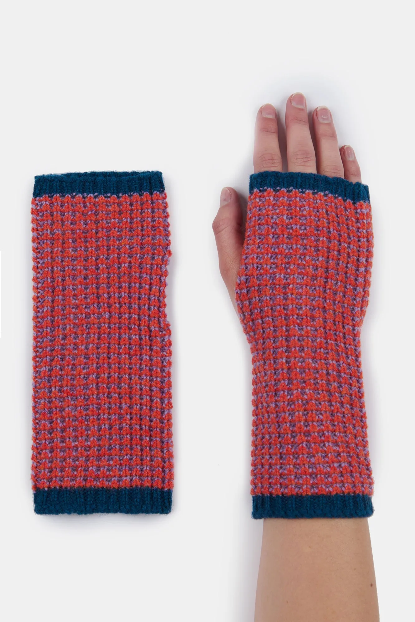 Lambswool Fingerless Waffle Gloves - Flame