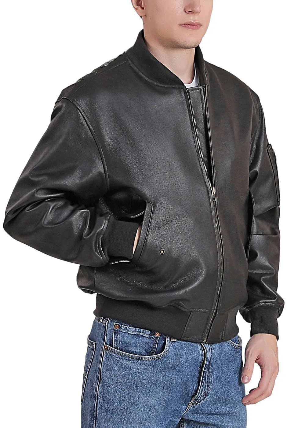 Landing Leathers Men MA-1 Leather Flight Bomber Jacket