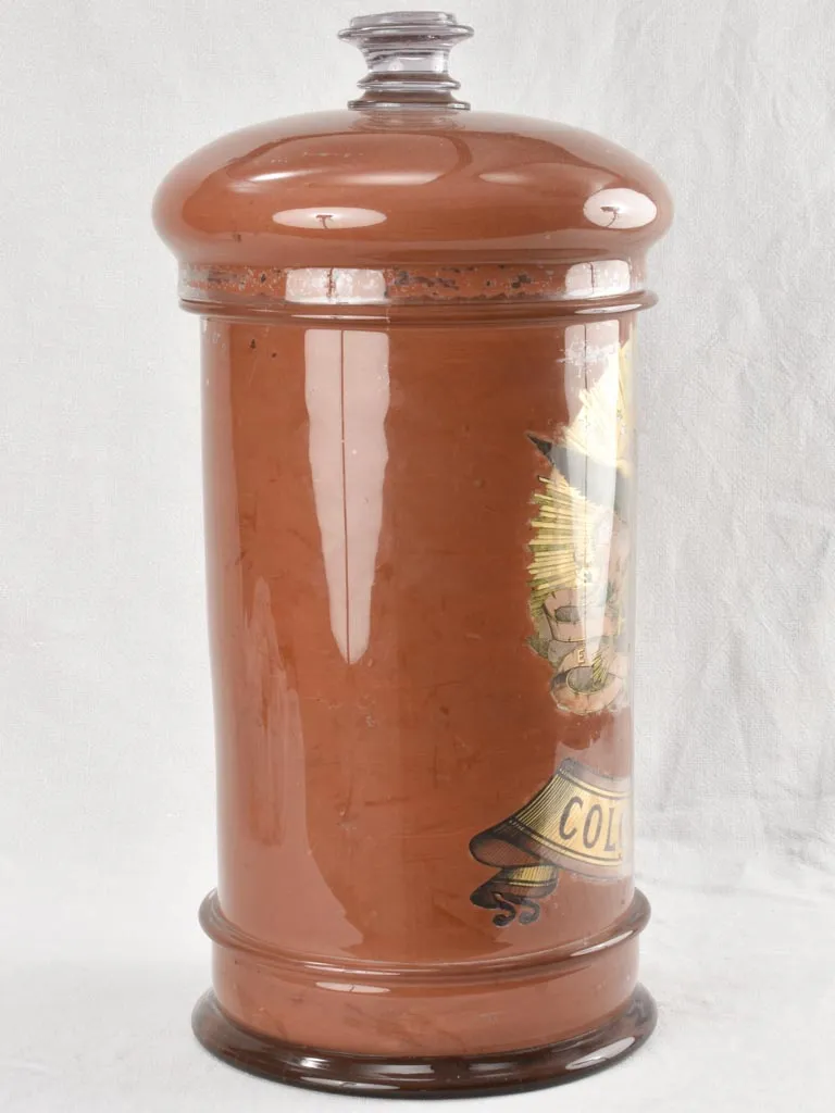 Large 19th century Italian apothecary glass jar with lid - Colocynthis 23¾"