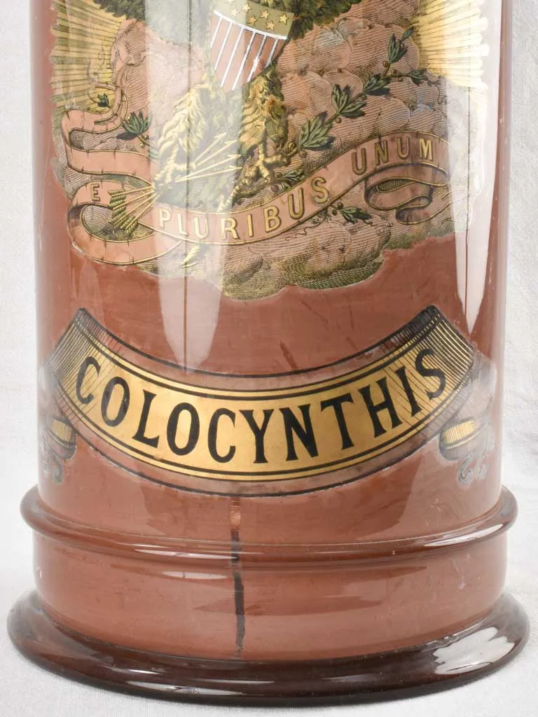 Large 19th century Italian apothecary glass jar with lid - Colocynthis 23¾"