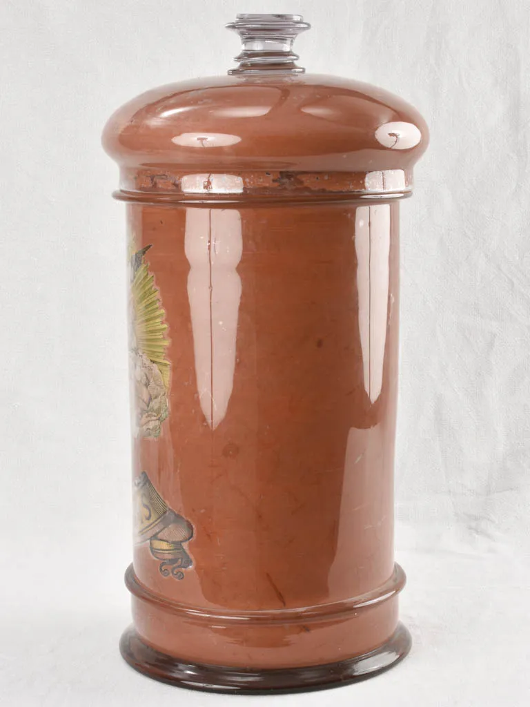 Large 19th century Italian apothecary glass jar with lid - Colocynthis 23¾"