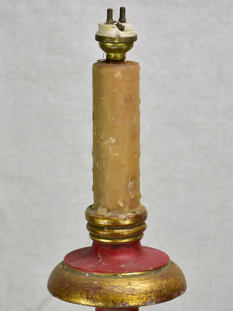 Large antique French candlestick lamp base with claw feet - red and gold 29½"