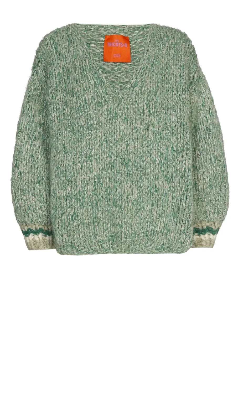 Les Tricots d'Or Green V Neck Pullover