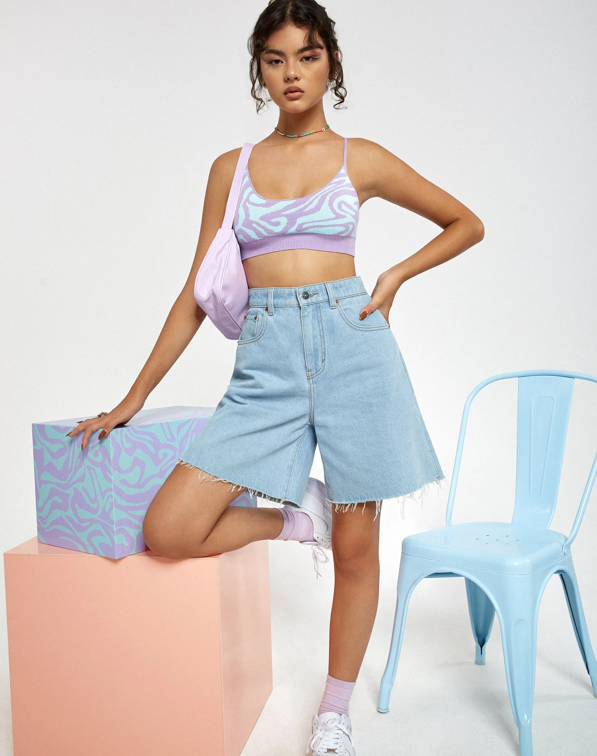 Lian Crop Top in Knit Jagged Swirl Lavender and Mint