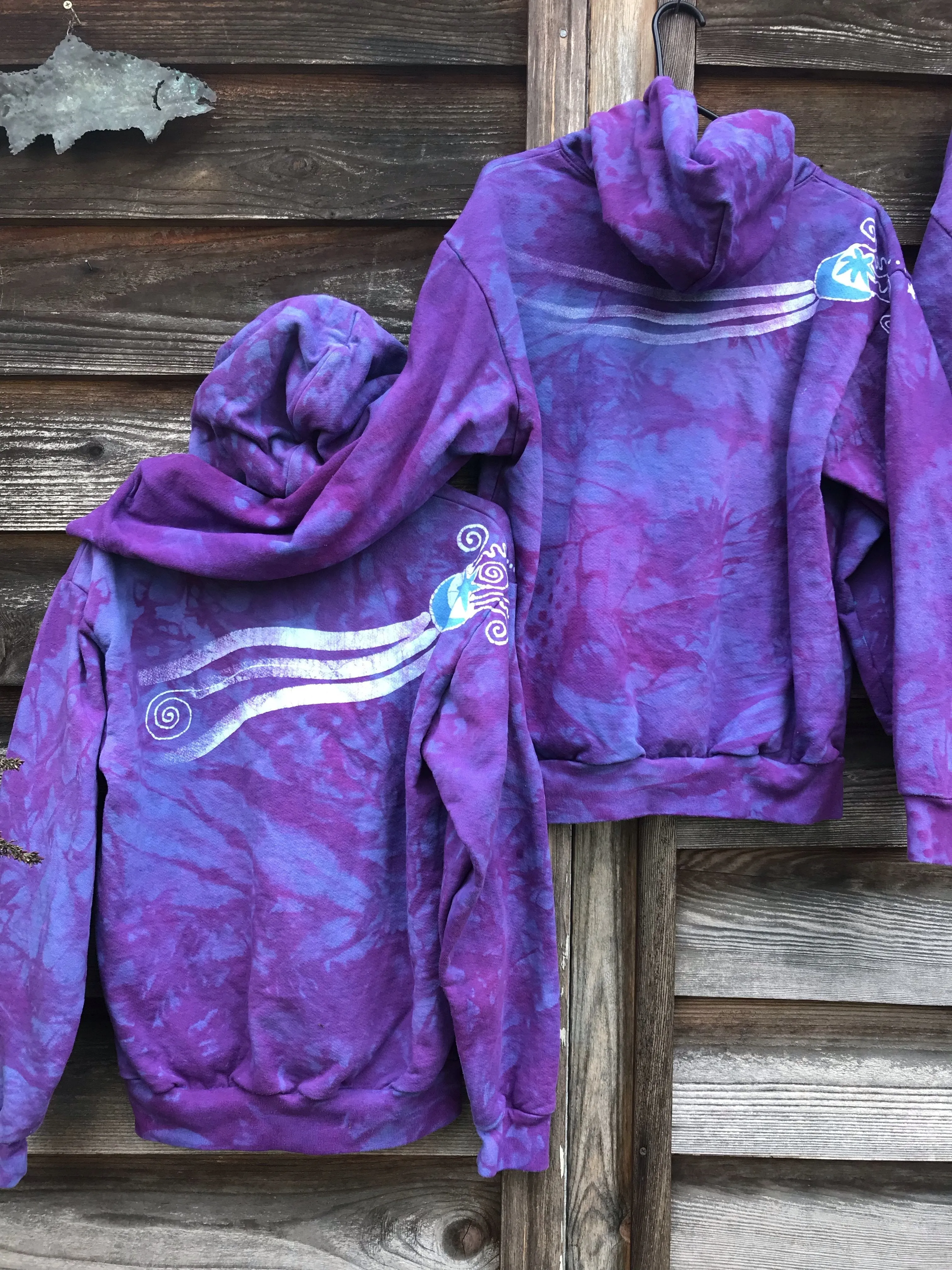 Light Blue Purple Sunset - Handcrafted Batik Pullover Hoodie - Size 2X