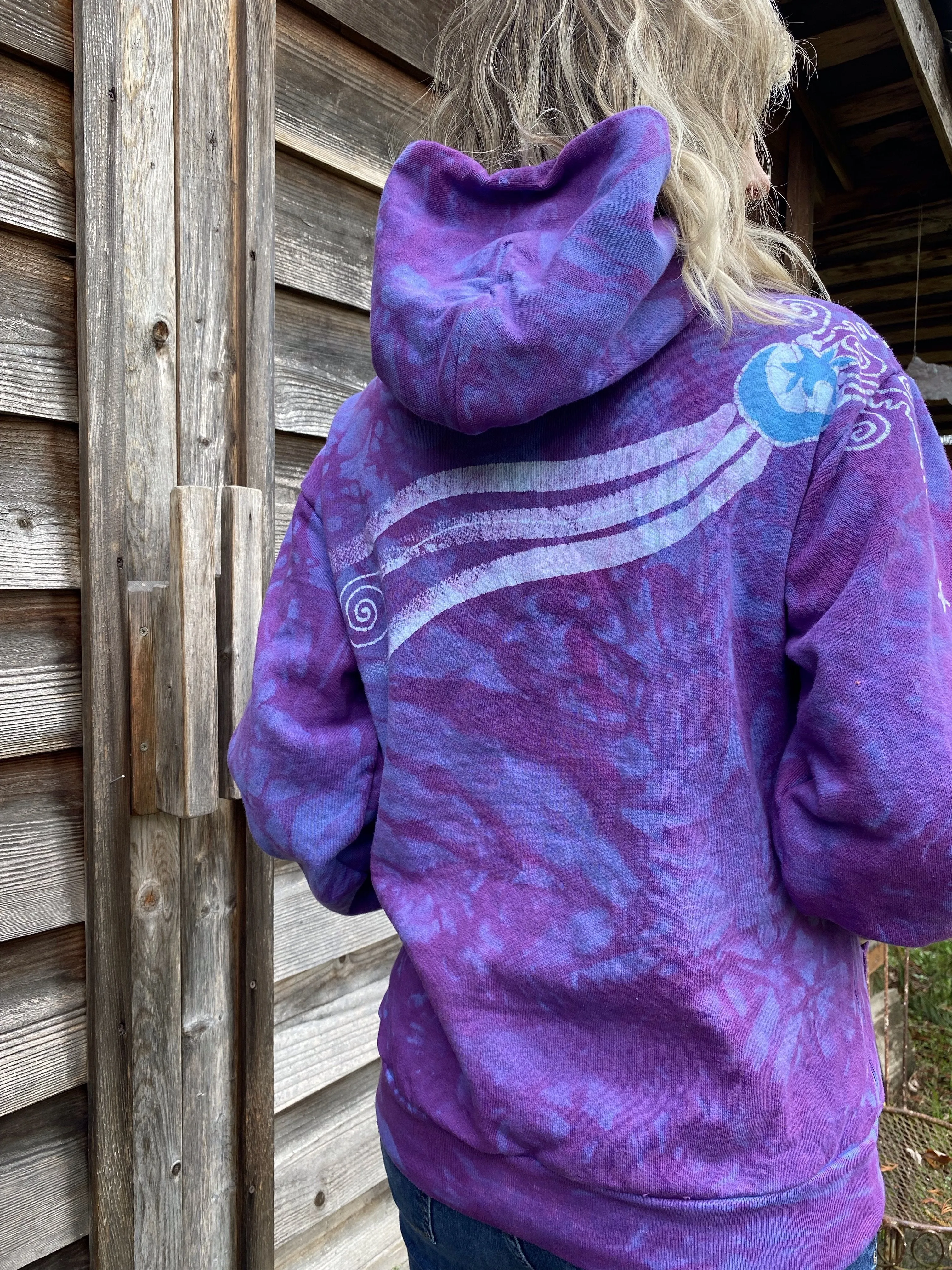 Light Blue Purple Sunset - Handcrafted Batik Pullover Hoodie - Size 2X