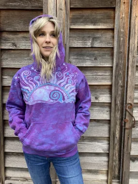 Light Blue Purple Sunset - Handcrafted Batik Pullover Hoodie - Size 2X