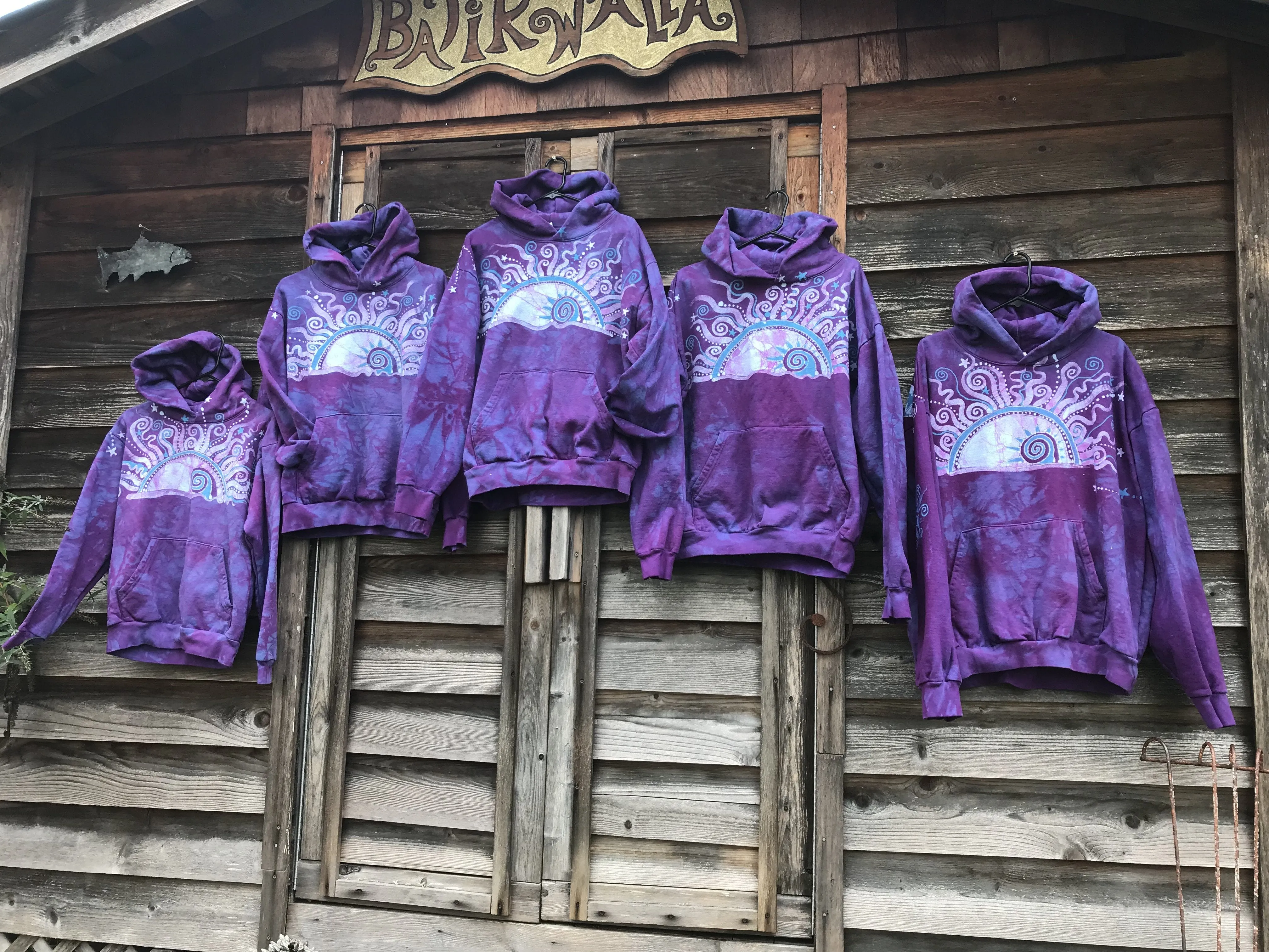 Light Blue Purple Sunset - Handcrafted Batik Pullover Hoodie - Size 2X