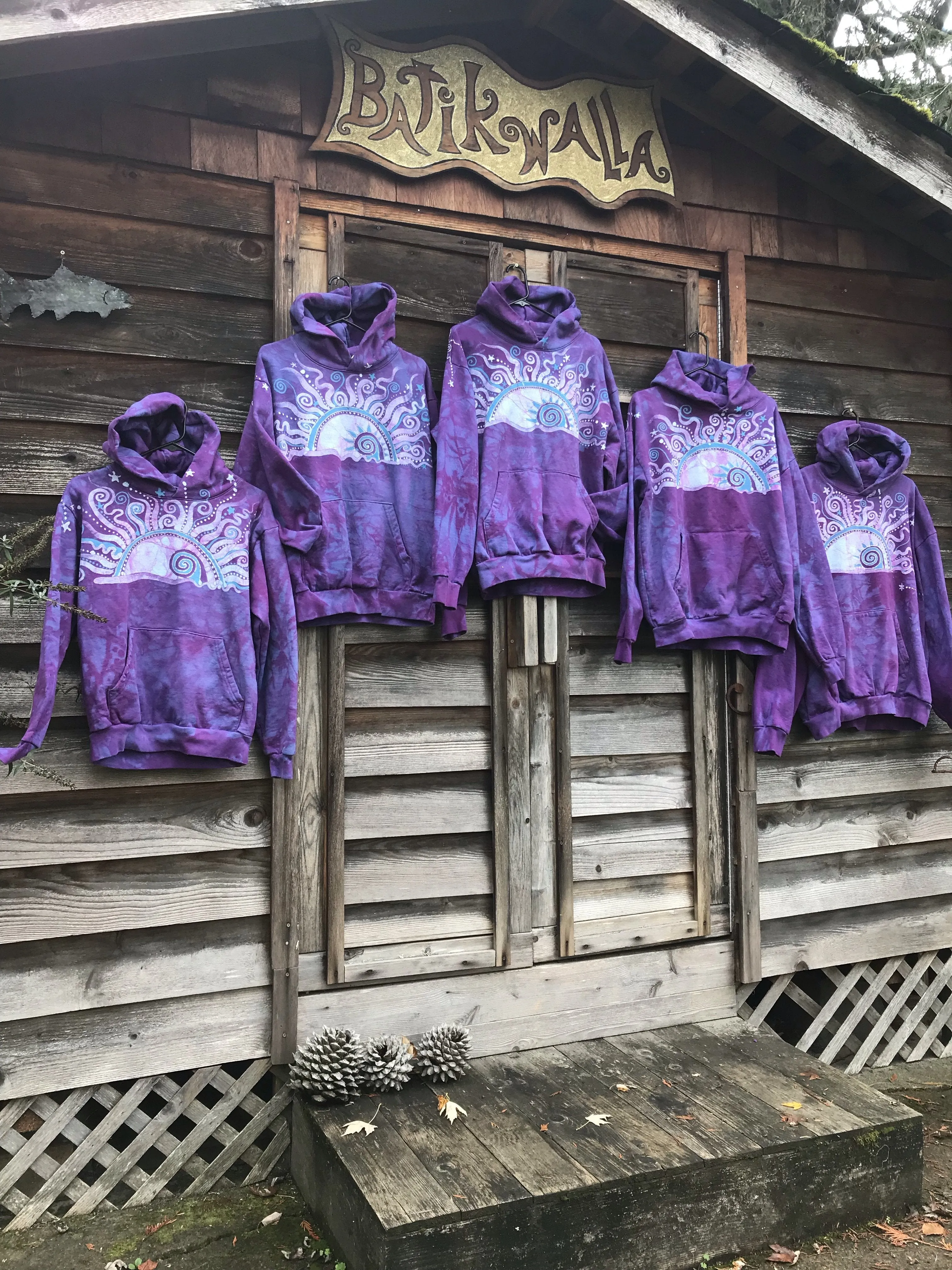 Light Blue Purple Sunset - Handcrafted Batik Pullover Hoodie - Size 2X