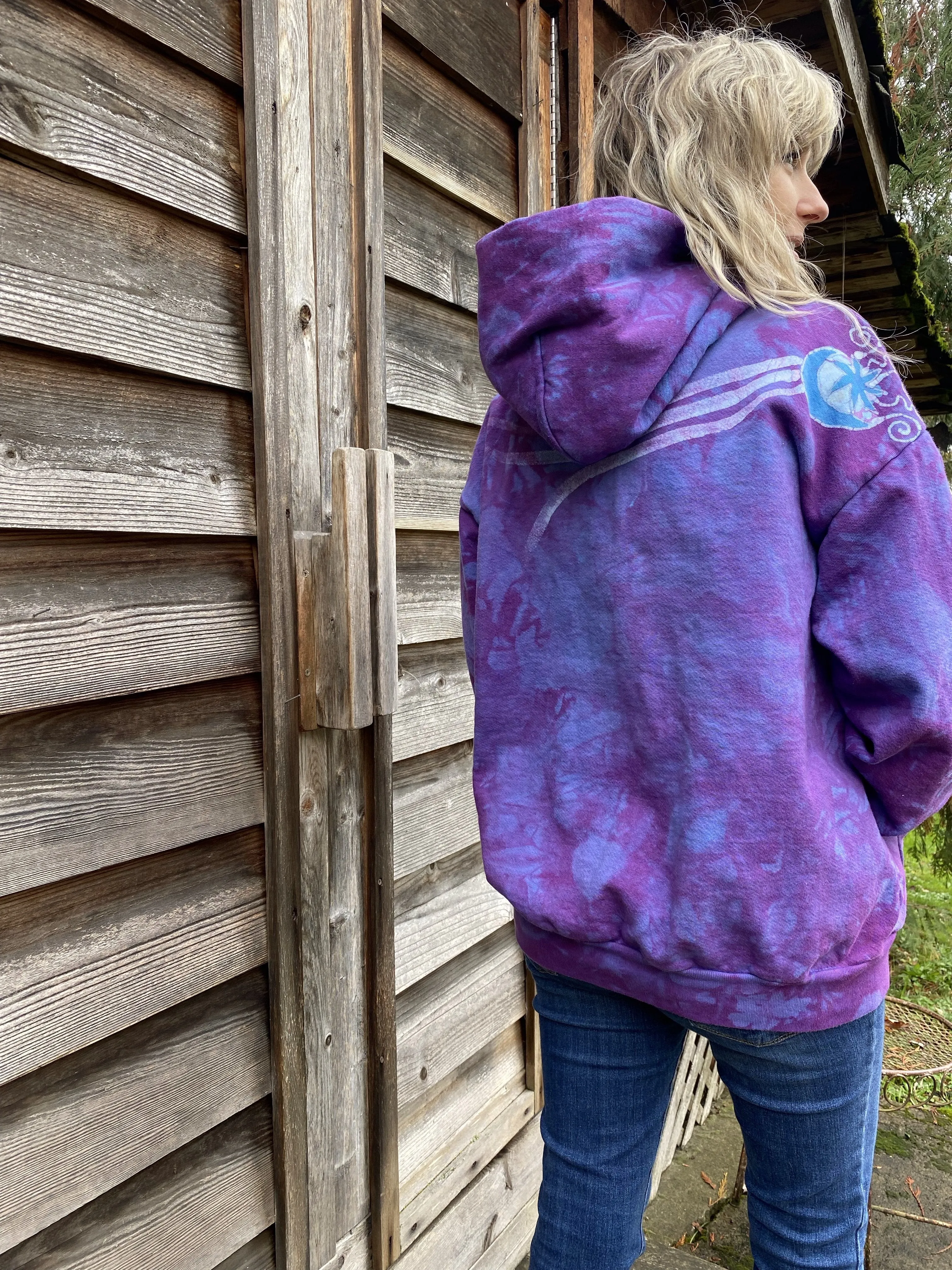 Light Blue Purple Sunset - Handcrafted Batik Pullover Hoodie - Size 2X