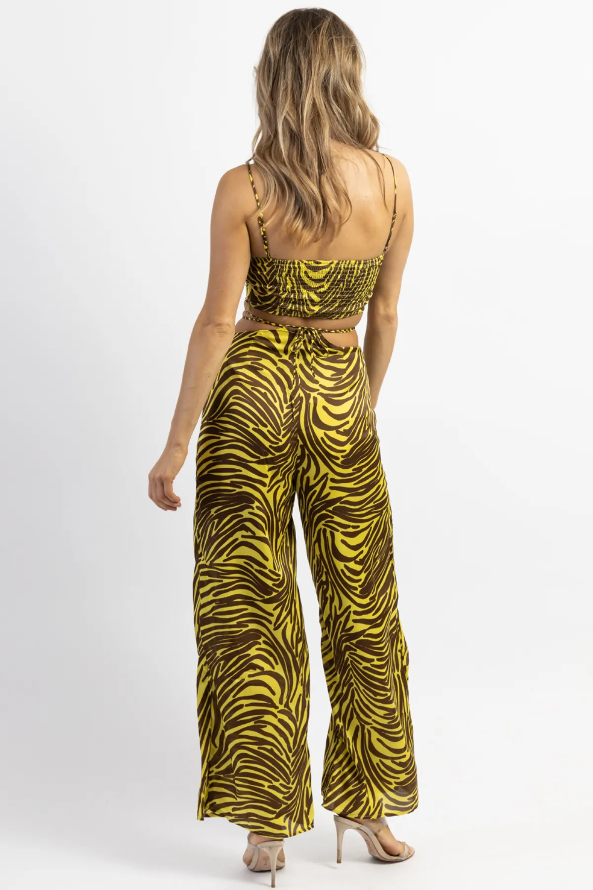 LIME   BROWN ZEBRA WIDE LEG PANT SET