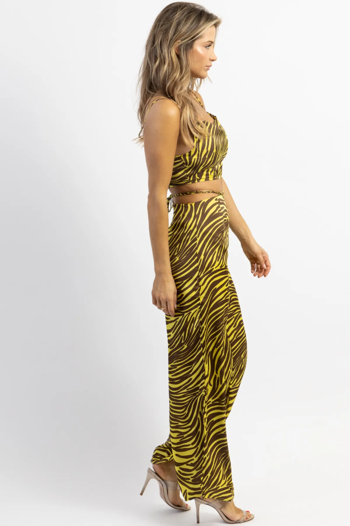 LIME   BROWN ZEBRA WIDE LEG PANT SET