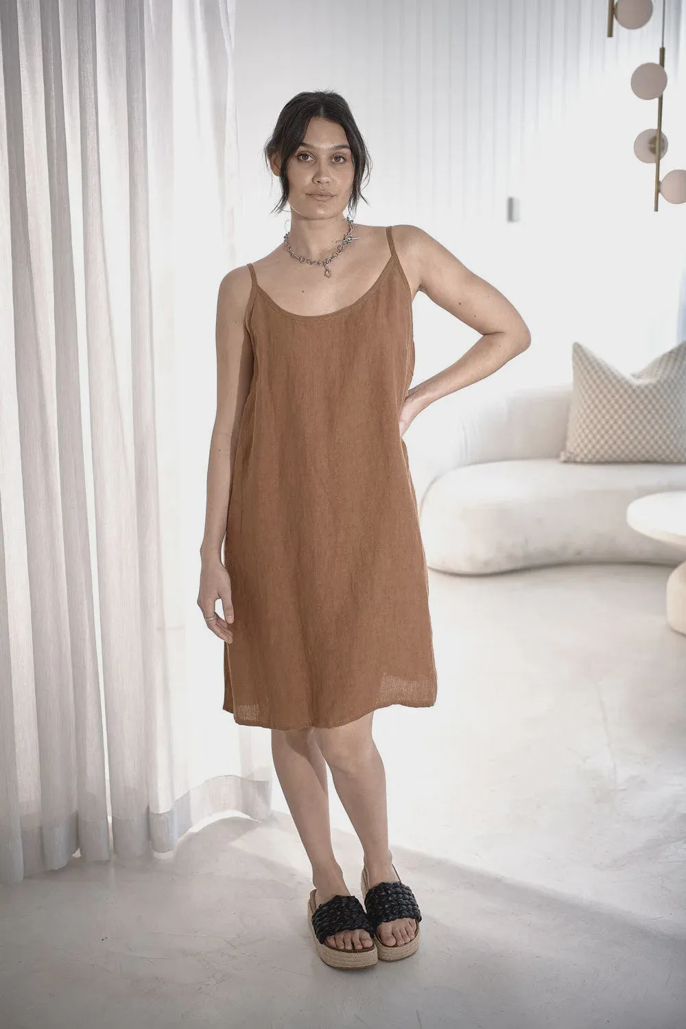 Linen slip dress nutmeg