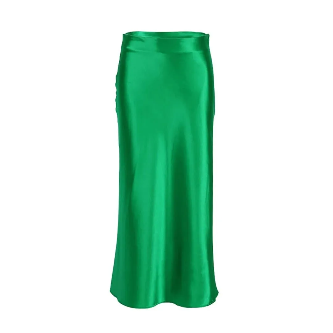 Long Satin Party Skirts with A-Line Silhouette & Zipper Closure