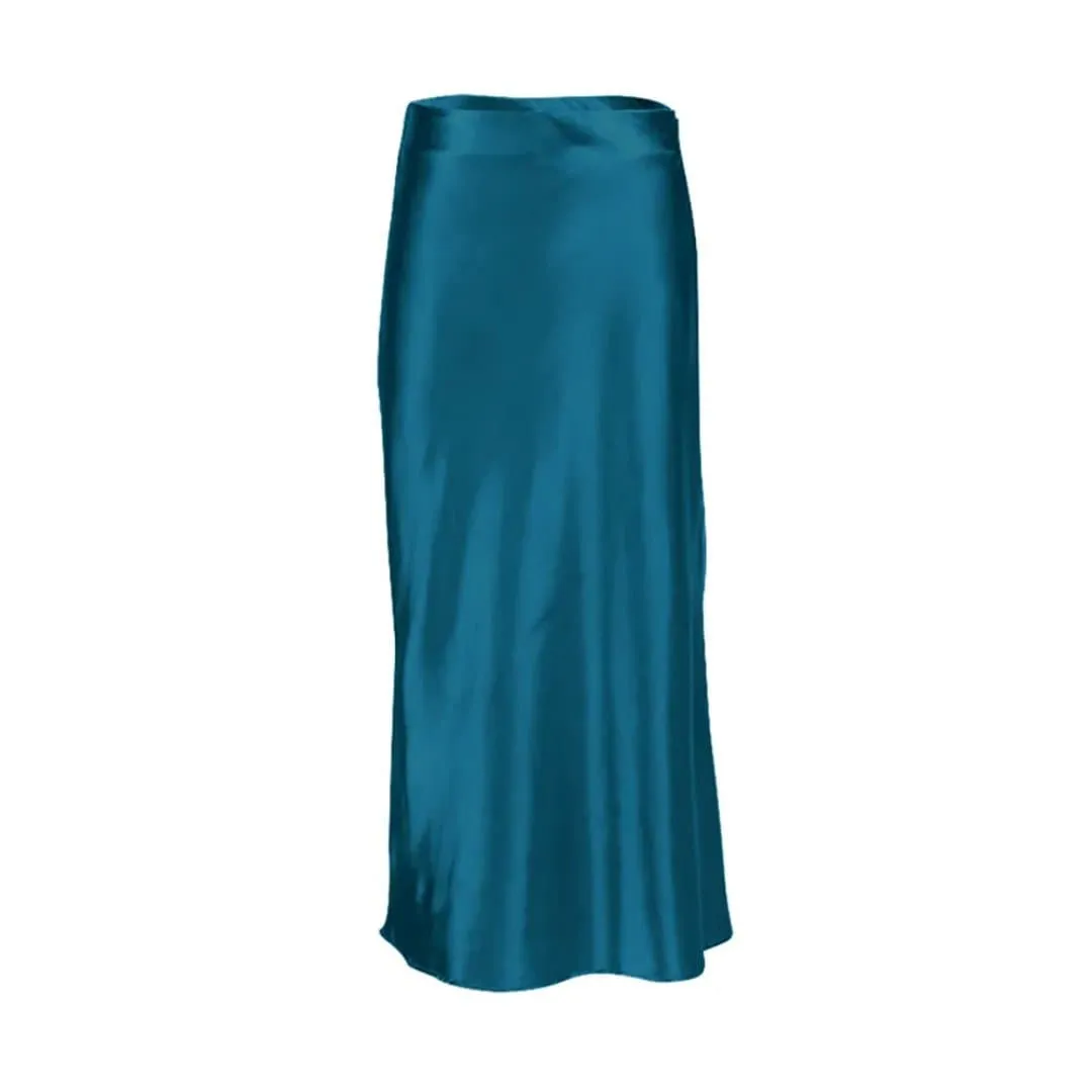 Long Satin Party Skirts with A-Line Silhouette & Zipper Closure