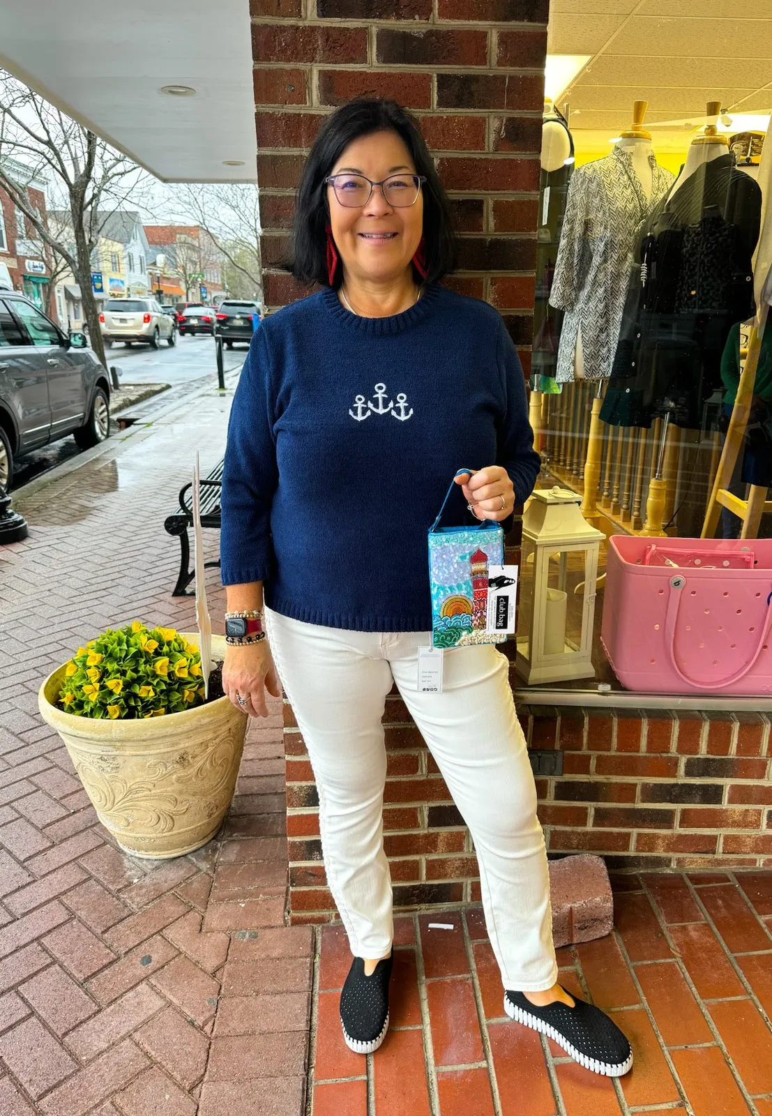 Lulu B Navy Chenille Anchor Embroidered Sweater