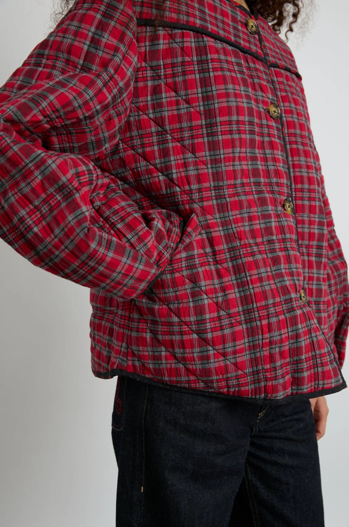 Macy Quilted Jacket Red Check