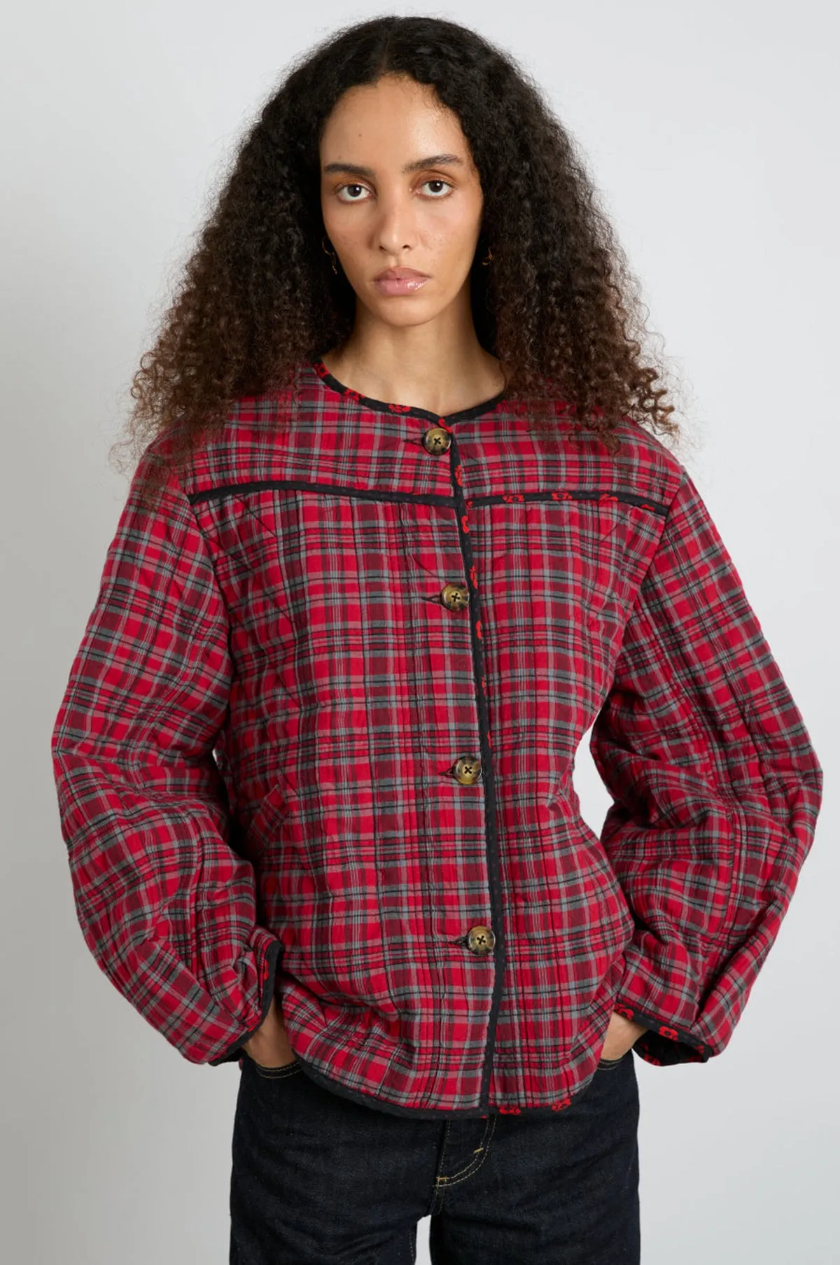 Macy Quilted Jacket Red Check