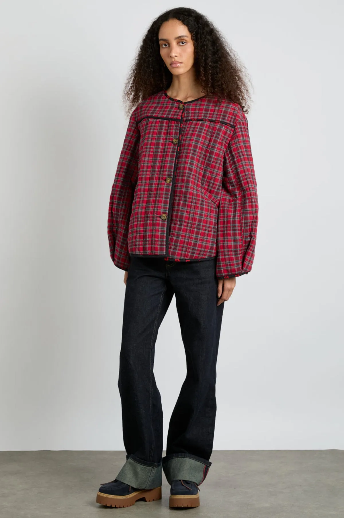 Macy Quilted Jacket Red Check