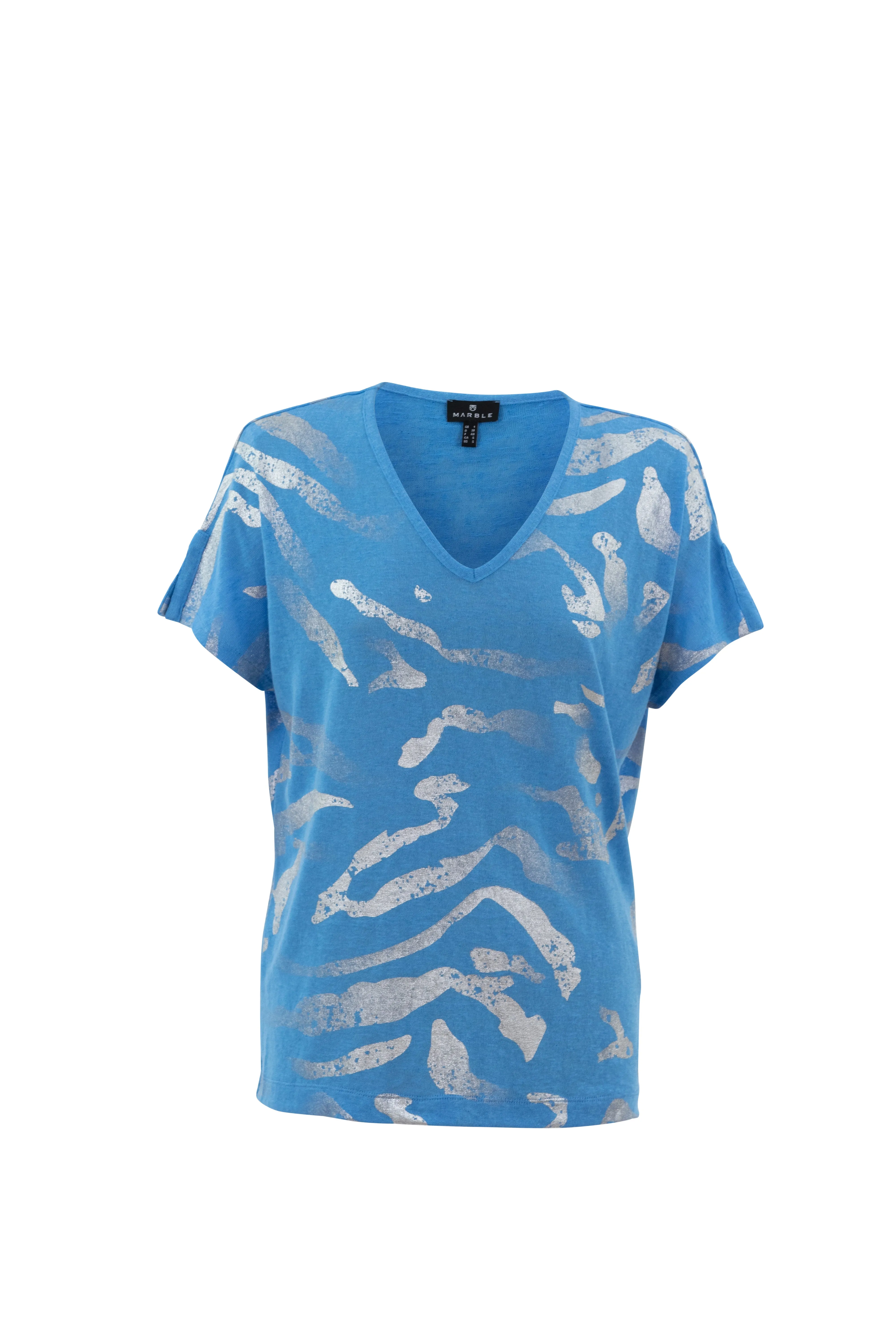 Marble 7371 V-Neck Foil Print Top (3 Colours)