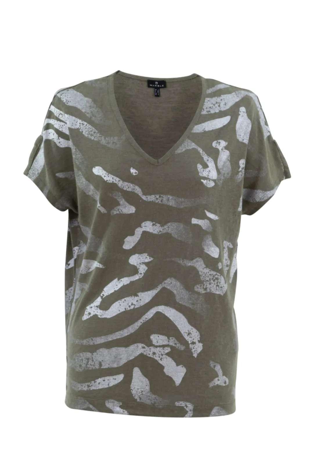 Marble 7371 V-Neck Foil Print Top (3 Colours)