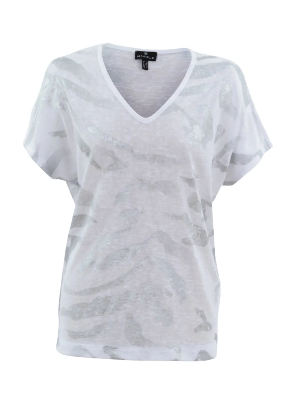 Marble 7371 V-Neck Foil Print Top (3 Colours)