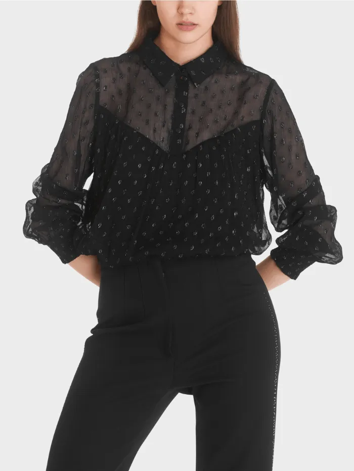 Marc Cain Collections T Black Glitter Polka Dot Sheer Blouse TC 51.26 W44 COL 900