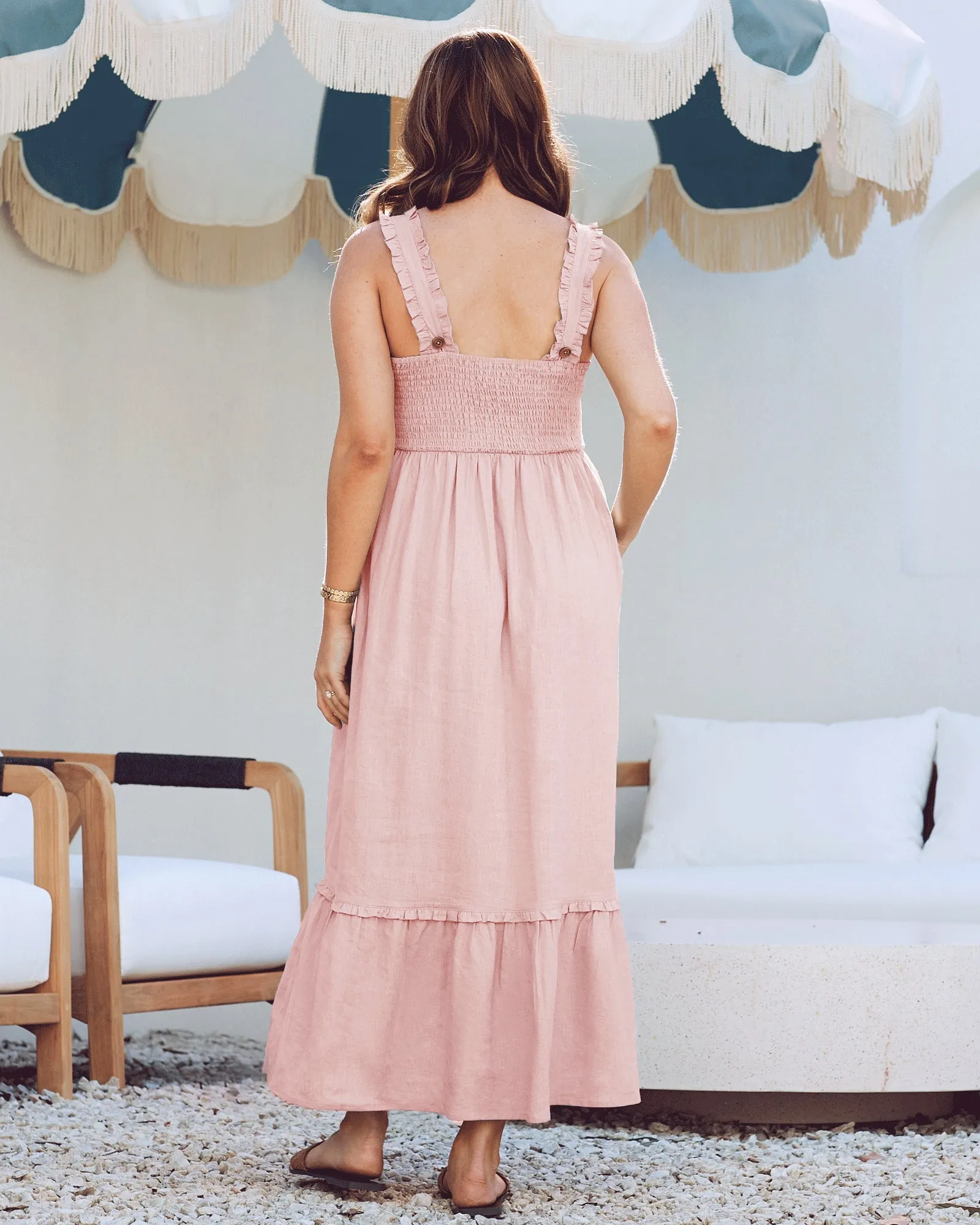 Margot Maternity Shirred Dress in Blush Pink