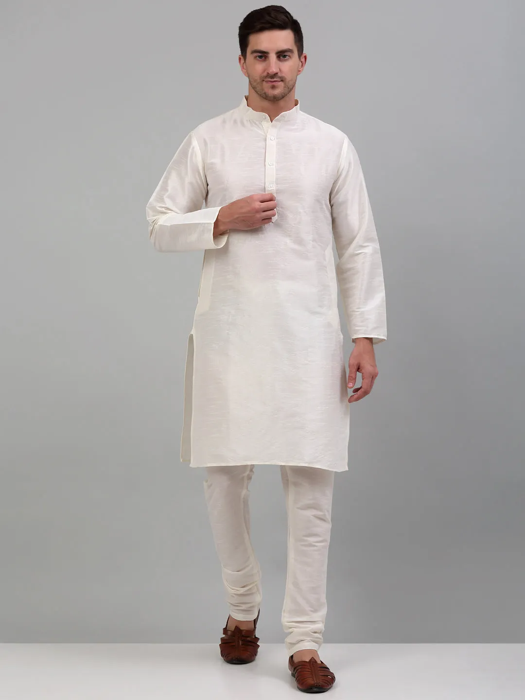 Men's Embroidered Nehru Jacket With Solid Kurta Pyjama Set.