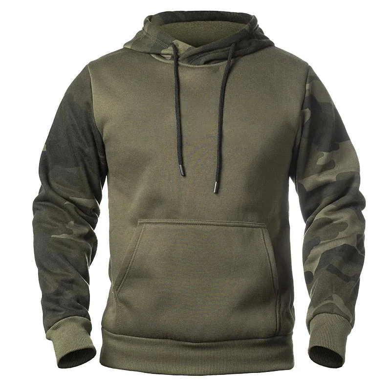 Men's Fall Winter Casual Camouflage Color Block Fleece Hoodeis