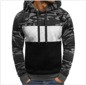 Men's Fleece Camouflage Color Block Slim Hooded Hoodies