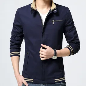 Mens Navy Stand Collar Zipper Jacket