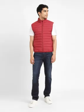 Men's Solid Red Sleeveless Quilted Jacket