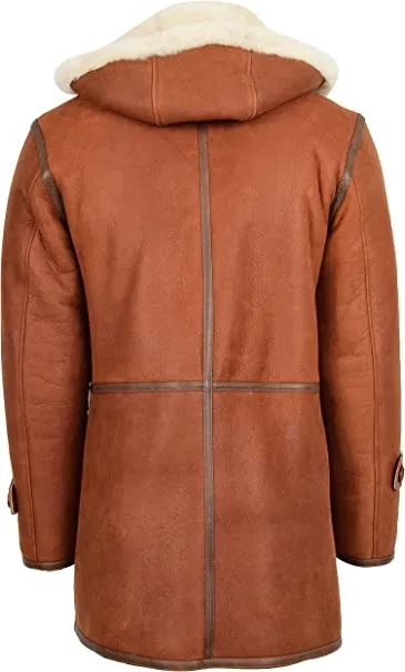 Men's Whiskey Sheepskin Hooded Duffle Coat