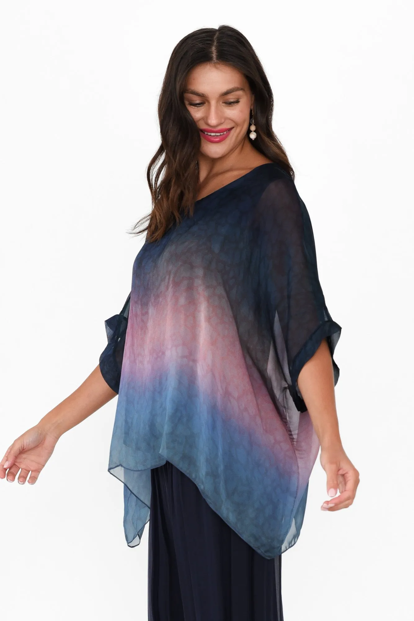 Mercer Navy Abstract Silk Layer Top