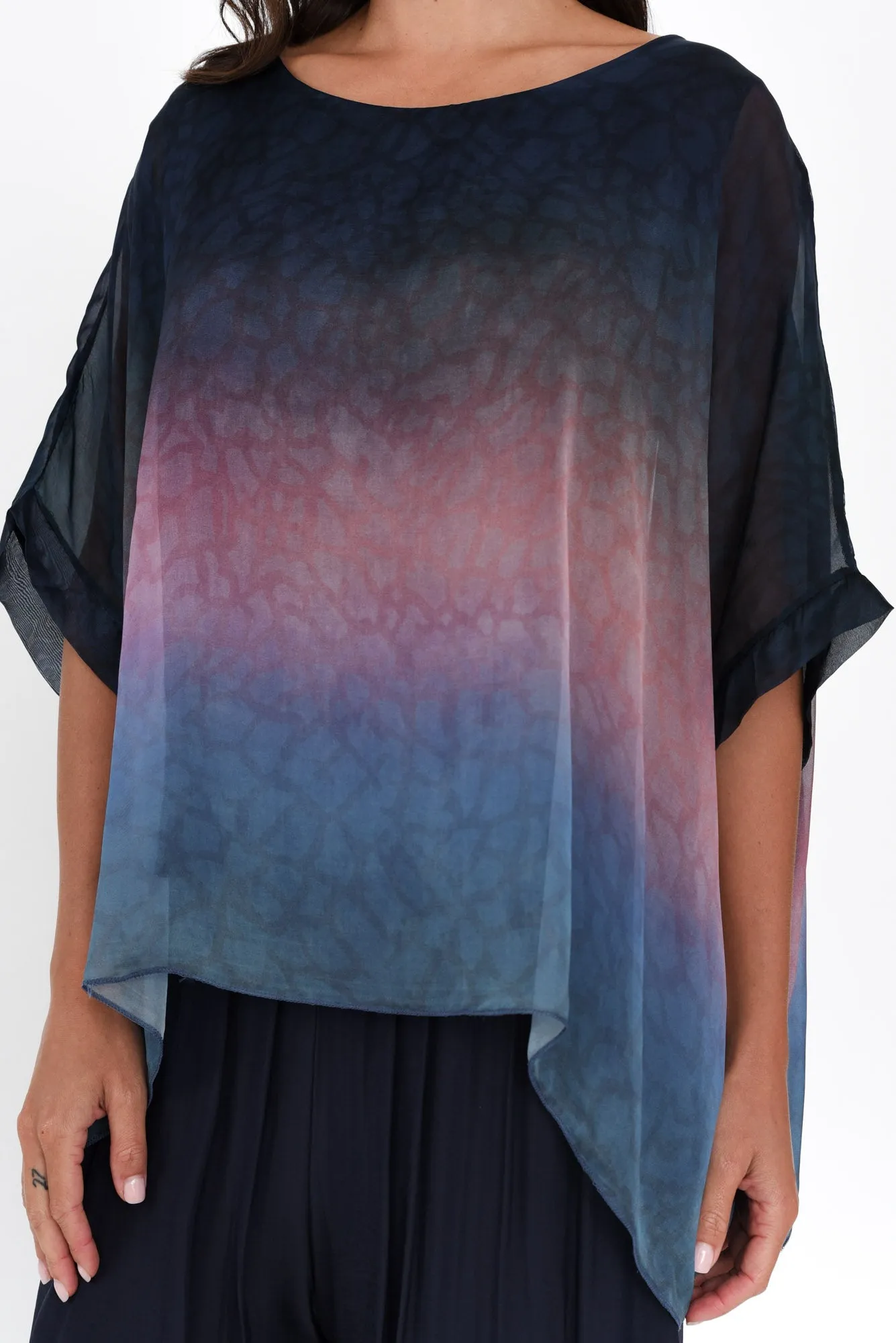 Mercer Navy Abstract Silk Layer Top