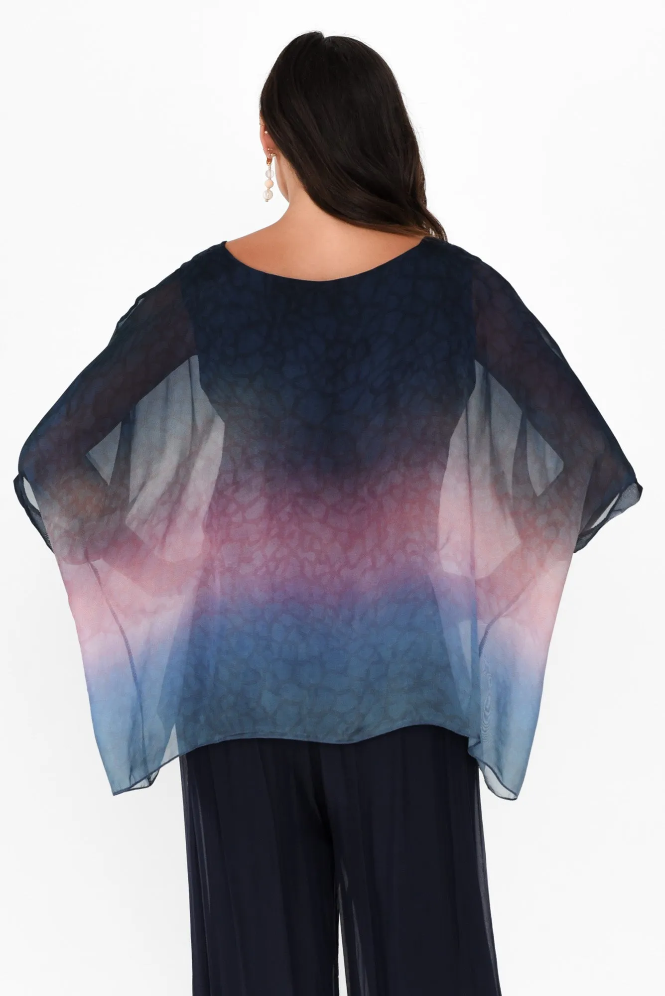 Mercer Navy Abstract Silk Layer Top