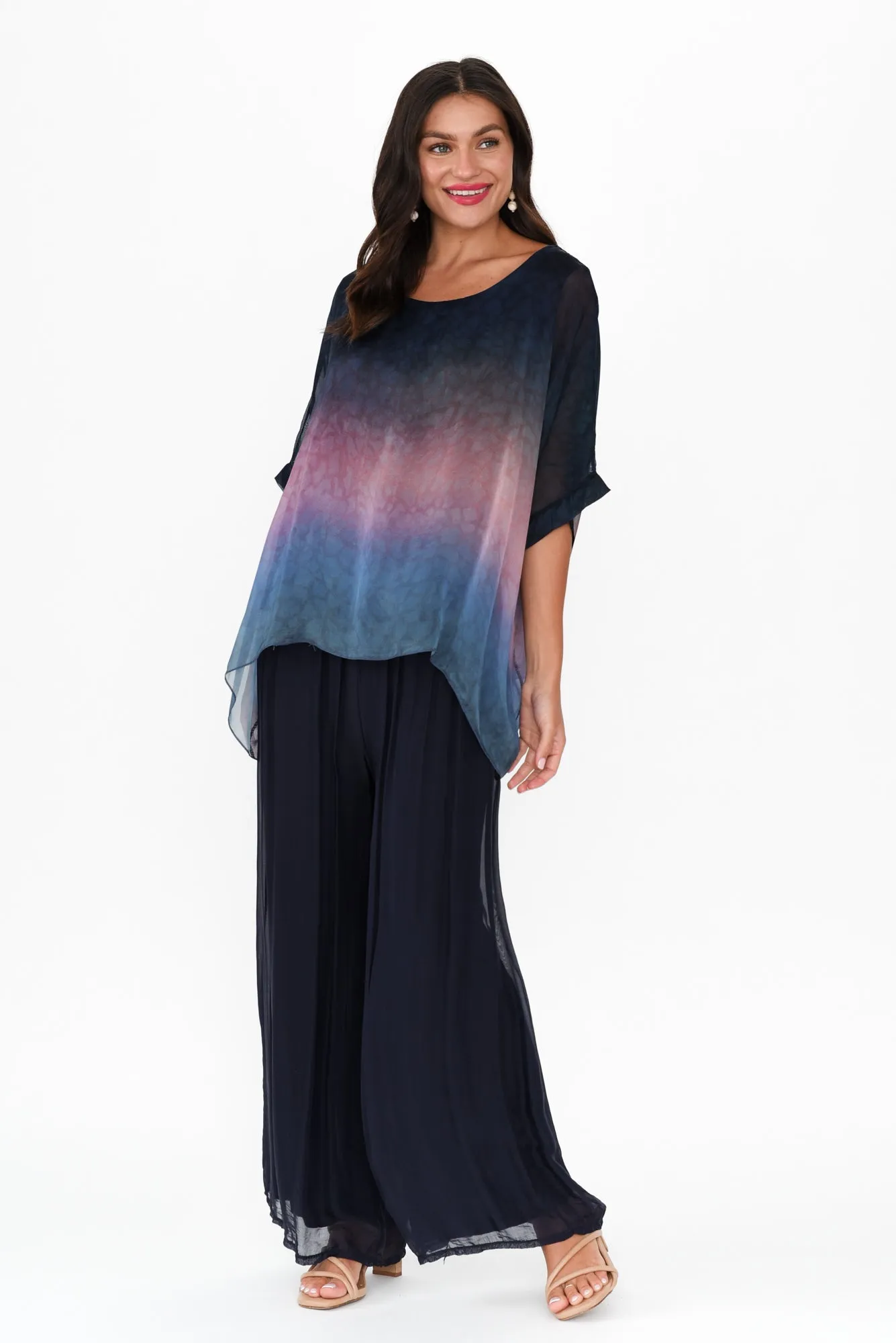 Mercer Navy Abstract Silk Layer Top