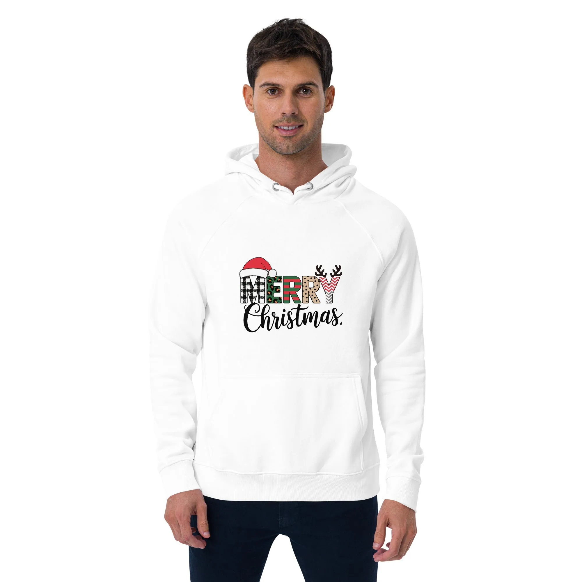 Merry Christmas Graphics Men Eco Raglan Hoodie