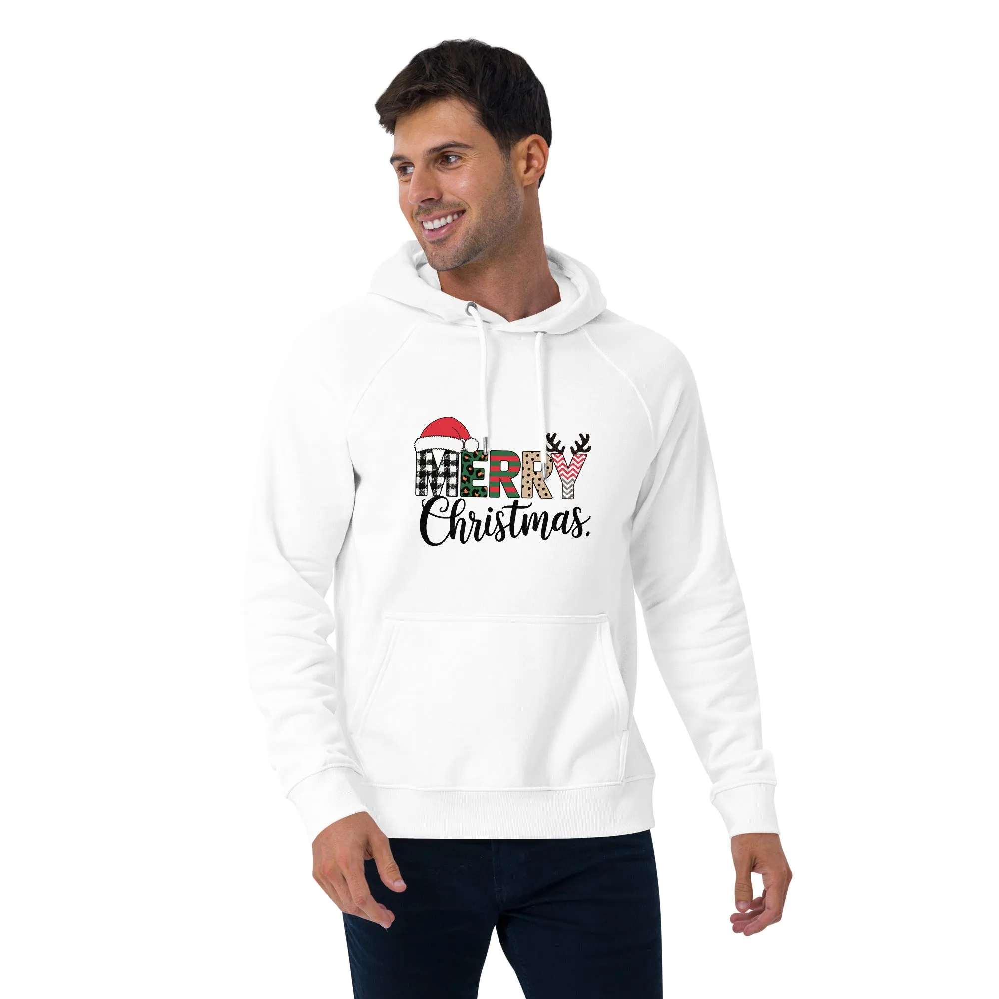 Merry Christmas Graphics Men Eco Raglan Hoodie