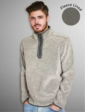 Micro Soft Jacquard Fleece Lined Bonded Pullover with Half Zip In Cream / Castlerock - Kensington Eastside