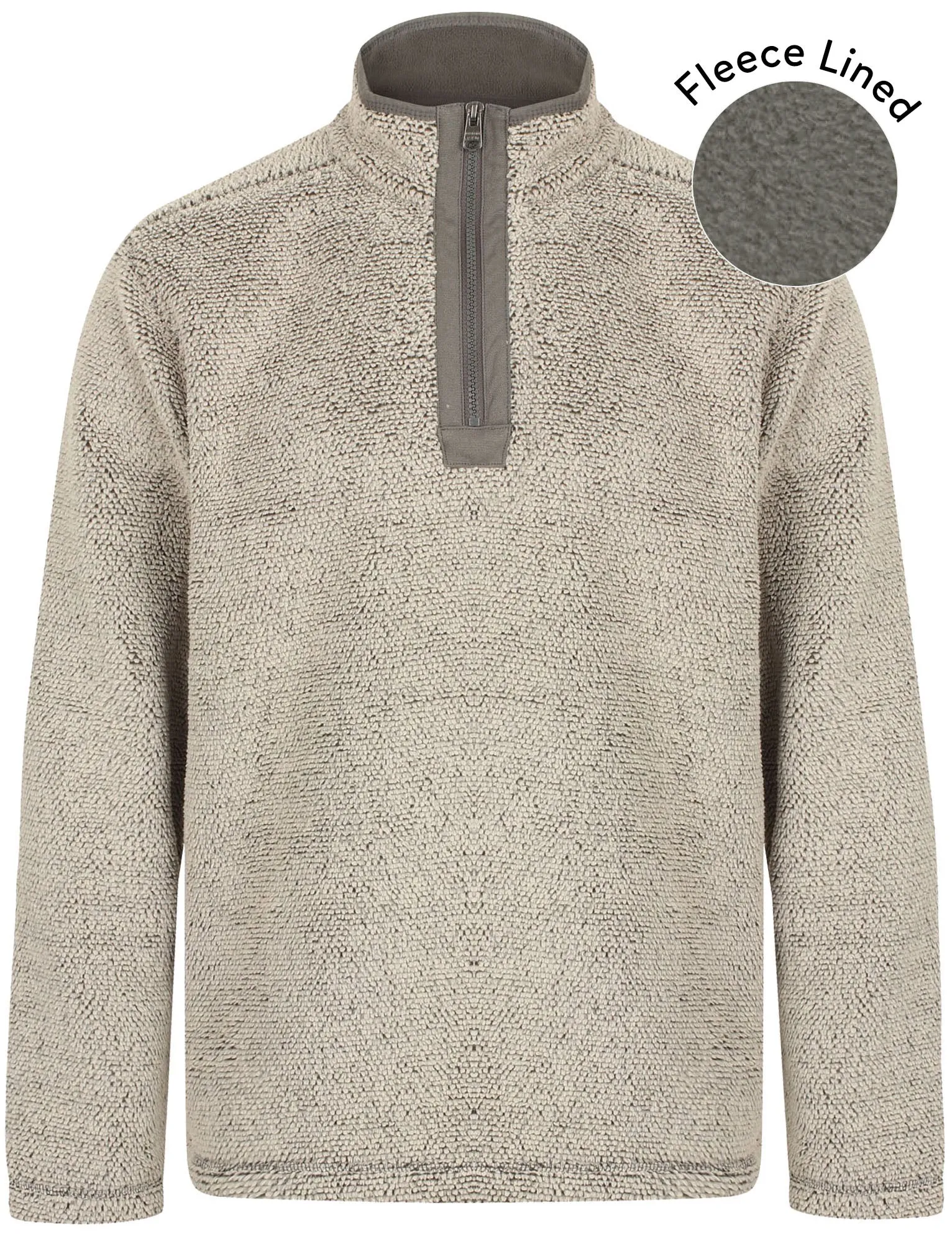 Micro Soft Jacquard Fleece Lined Bonded Pullover with Half Zip In Cream / Castlerock - Kensington Eastside