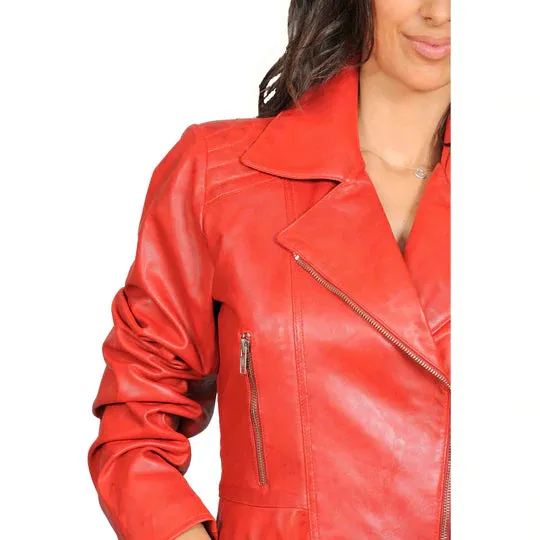 Mid Length Fitted Women's Sheepskin Leather Biker Jacket